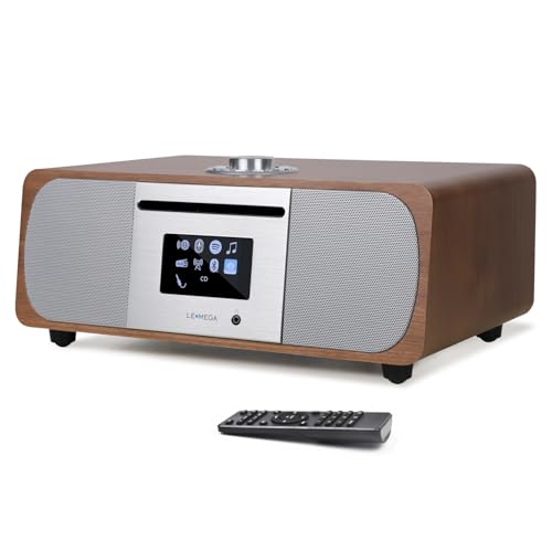 LEMEGA M5P 35W HIFI-Stereo-Musiksystem (DAB+,UKW,CD-Spieler,Internetradio,Bluetooth-Sender,Spotify Connect,USB-Spieler, AUX,Doppelwecker, Kopfhöreranschluss,Kompaktanlage,Fernbedienung) Walnuss dunkel von LEMEGA