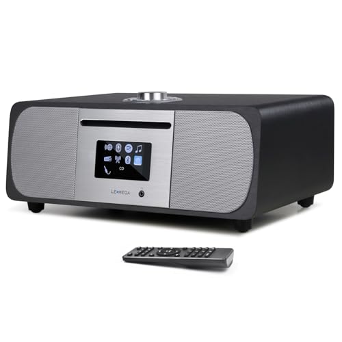 LEMEGA M5P 35W HiFi-Stereo-Musiksystem (DAB+,UKW,CD-Spieler,Internetradio,Bluetooth-Sender,Spotify Connect,USB-Spieler, AUX,Doppelwecker,Kopfhöreranschluss,Kompaktanlage,Fernbedienung) Eiche schwarz von LEMEGA