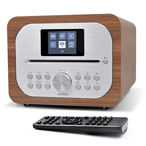 LEMEGA MSY2 All-In-One Music System,CD-Player,DAB/DAB+ und FM Digital Radio,Bluetooth Lautsprecher,Holzbox,Kopfhörerausgang,USB Ladegerät,USB MP3,Wecker,Farbdisplay,Fernbedienung - Walnuss von LEMEGA