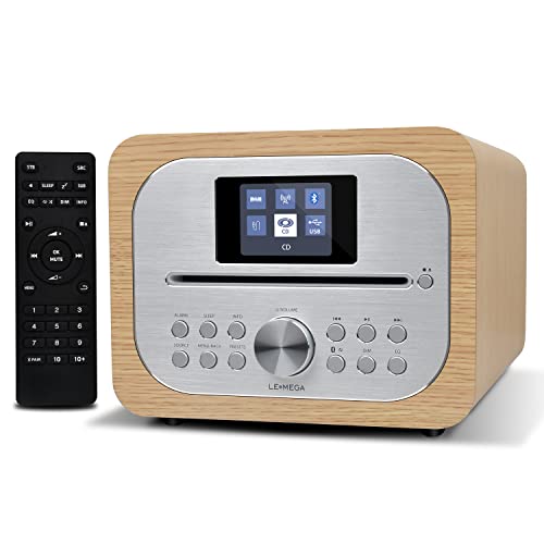LEMEGA MSY2 All-In-One Music System,CD-Player,DAB/DAB+ und FM Digital Radio,Bluetooth Lautsprecher,Holzbox,Kopfhörerausgang,USB Ladegerät,USB MP3,Wecker,Farbdisplay,Fernbedienung - Weiße Eiche von LEMEGA