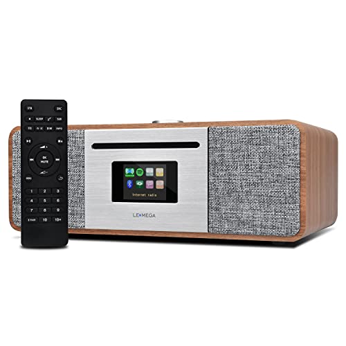 LEMEGA MSY5 20 W Stereo-Lautsprecher mit DAB/DAB+/FM-Digitalradio, CD-Player, bunter Bildschirm, WiFi, Bluetooth, USB, Aux, Uhr und Wecker (Walnuss) von LEMEGA
