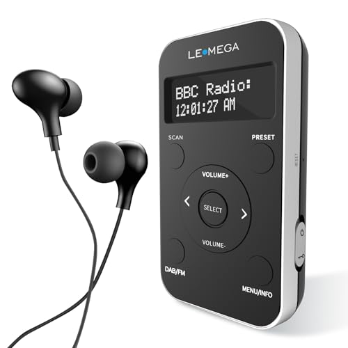 LEMEGA PR1L Taschenradio DAB/UKW, Tragbares DAB+ Radio (Wiederaufladbare Batterie, 20 Speicherplätze, LCD-Display, Inkl. Kopfhörer) Sport-DAB-Radio mit abschließbarem Schalter, Schwarz/Silber von LEMEGA