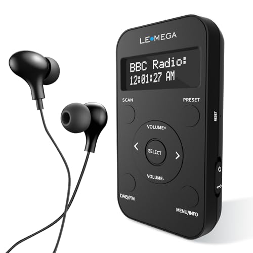 LEMEGA PR1L Taschenradio DAB/UKW, Tragbares DAB+ Radio (Wiederaufladbare Batterie, 20 Speicherplätze, LCD-Display, Inkl. Kopfhörer) Sport-DAB-Radio mit abschließbarem Schalter, Schwarz. von LEMEGA