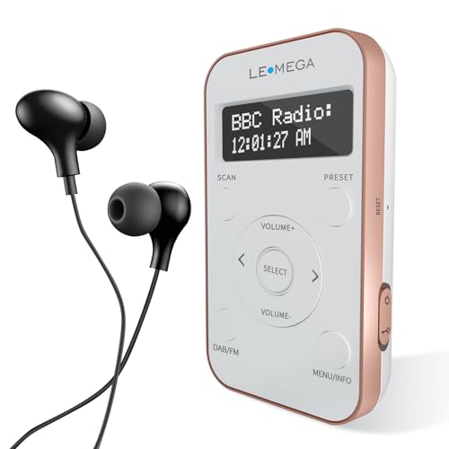 LEMEGA PR1L Taschenradio DAB/UKW, Tragbares DAB+ Radio (Wiederaufladbare Batterie, 20 Speicherplätze, LCD-Display, Inkl. Kopfhörer) Sport-DAB-Radio mit abschließbarem Schalter, Champagner von LEMEGA