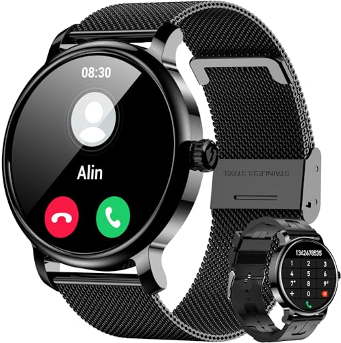 LEMFO Smartwatch Herren mit Telefonfunktion, 1.43'' AMOLED HD Display Uhren Herren, Smartwatch mit Schlafmonitor Pulsuhr SPO2, 100+ Sportmodi Fitnessuhr Herren für Android/IOS IP68 (2 Armbänder) von LEMFO