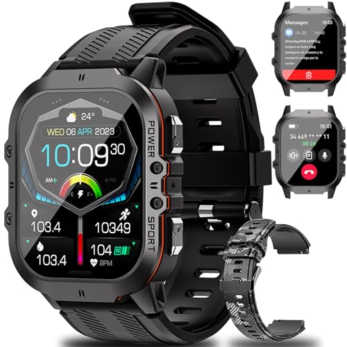 LEMFO Smartwatch Herren mit Telefonfunktion AMOLED Bildschirm 1,96 Zoll Smartwatch 1ATM wasserdichte Fitnessuhr Herren mit Herzfrequenzüberwachung 100+ Sportmodi für Android IOS von LEMFO