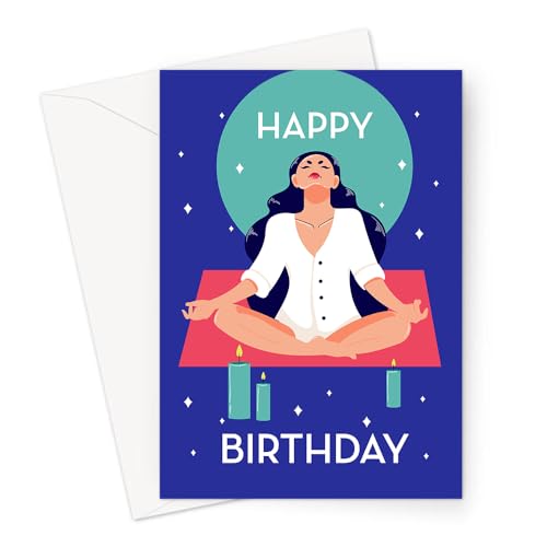 Happy Birthday Meditation Greeting Card | Women In Lotus Pose With Lit Candles Happy Birthday Card, Hobby Birthday Card For Meditator von LEMON LOCO
