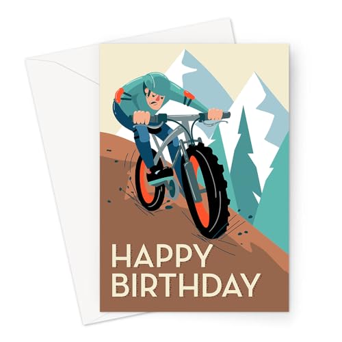 Happy Birthday Mountain Biking Greeting Card | Determined Cycler Riding On Trail Happy Birthday Card, Hobby Birthday Card For Mountain Biker von LEMON LOCO