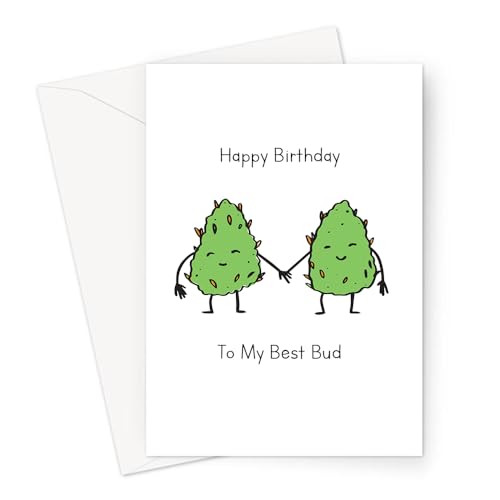 Happy Birthday To My Best Bud Greeting Card | Two Cannabis Buds Holding Hands, Marijuana Birthday Card For Stoner, Pot Birthday Card For Best Friend, Cannabis Best Friend Card For Bestie, BFF von LEMON LOCO