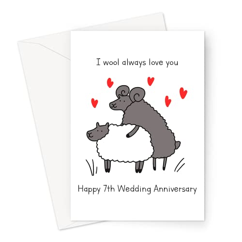 I Wool Always Love You Happy 7th Wedding Anniversary Greeting Card | Wool 7 Year Funny Wedding Anniversary Card, Seventh Anniversary Card For Husband Or Wife, Him Or Her, Wool Joke Anniversary Card von LEMON LOCO