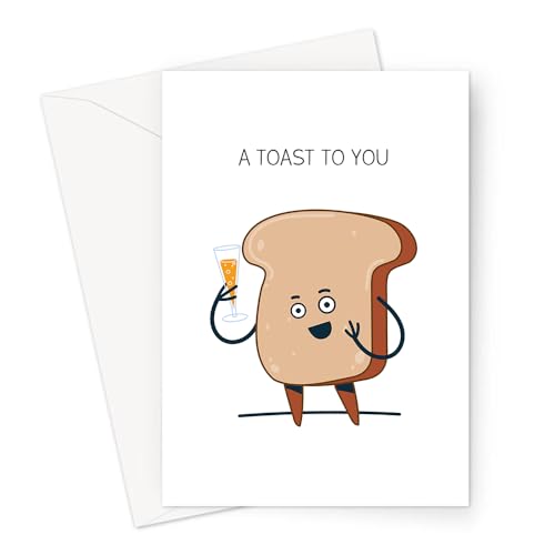 LEMON LOCO A Toast To You Greeting Card | Toast Pun Congratulations Card, Piece Of Toast Holding Champagne, Celebrate, New Job, Graduation, Cheers von LEMON LOCO