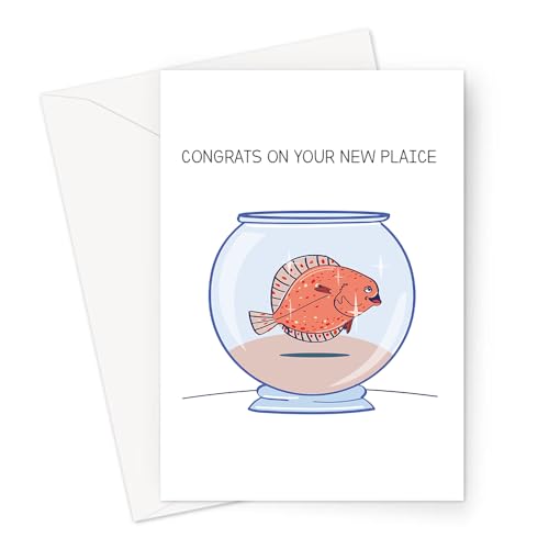 LEMON LOCO Congrats On Your New Plaice Greeting Card | Funny Fish Pun New Home Card, Plaice In A Fish Bowl, Congratulations On Your New Place von LEMON LOCO