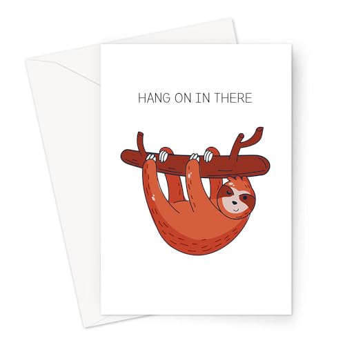 LEMON LOCO Hang On In There Greeting Card | Funny Sloth Pun Sympathy Card, Sloth Hanging From A Branch, It Get's Better Card, Encouraging Card von LEMON LOCO