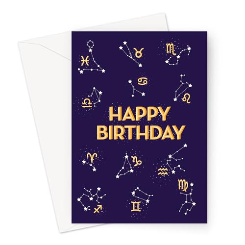 LEMON LOCO Happy Birthday Astrology Greeting Card | Zodiac Symbols & Star Signs In Night Sky Birthday Card, Hobby Birthday Card For Astrology Lovers von LEMON LOCO