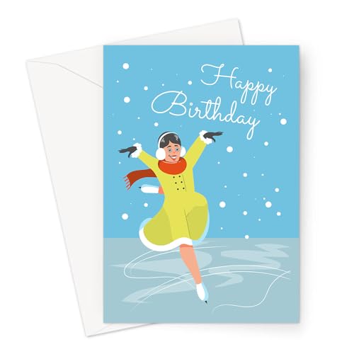 LEMON LOCO Happy Birthday Ice Skating Greeting Card | Skater Gliding On Ice In Coat And Scarf Happy Birthday Card, Hobby Birthday Card For Ice Skater von LEMON LOCO