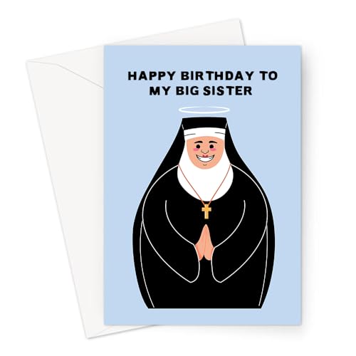LEMON LOCO Happy Birthday To My Big Sister Greeting Card | Funny Birthday Card For Older Sister, Large Nun Wearing Habit With Cross Necklace And Halo von LEMON LOCO