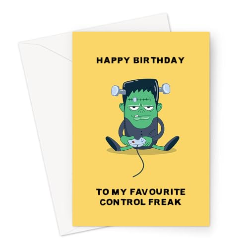 LEMON LOCO Happy Birthday To My Favourite Control Freak Greeting Card | Funny Birthday Card For Gamer, Frankenstein Playing Video Games, Gaming Joke von LEMON LOCO