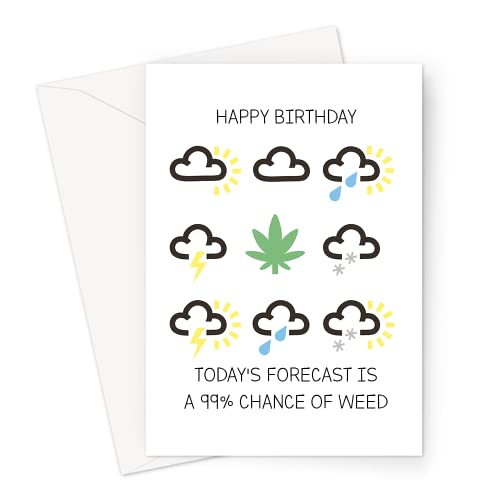 LEMON LOCO Happy Birthday Today's Forecast Is A 99% Chance Of Weed Greeting Card | Funny Weed Birthday Card For Friend, Weed Smoker, Cannabis Leaf von LEMON LOCO