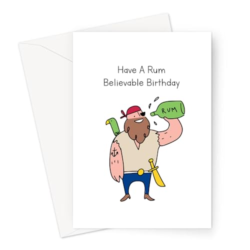 LEMON LOCO Have A Rum Believable Birthday Greeting Card | Funny Birthday Card For Rum Drinker, Silly Rum Pun Birthday Card, Hand Illustrated Pirate von LEMON LOCO