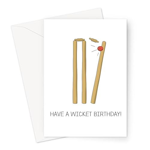 LEMON LOCO Have A Wicket Birthday! Greeting Card | Red Cricket Ball Knocking Wicket Down, Illustrated Cricket Pun Card for Son, Brother, Nephew, Cousin von LEMON LOCO