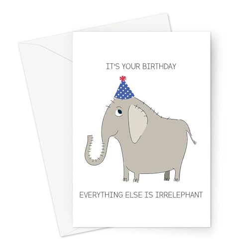 LEMON LOCO It's Your Birthday Everything Else Is Irrelephant Greeting Card | Funny Elephant Pun Birthday Card, Elephant In A Party Hat Birthday Card von LEMON LOCO