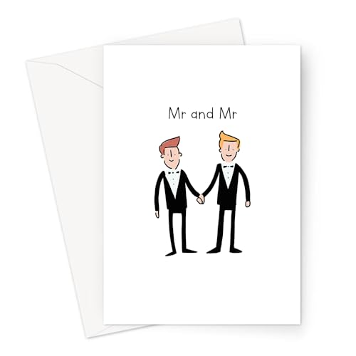 Mr And Mr Greeting Card | Gay Wedding Congratulations Card, LGBTQ+ Just Married Card, For Gay Couple, Two Grooms Holding Hands Just Married von LEMON LOCO