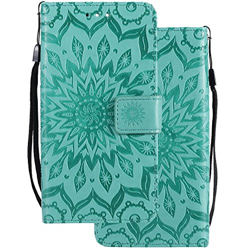 LEMORRY Handyhülle für Huawei Honor View 10 Hülle Ledertasche Magnetisch Stehen SchutzHülle Kartenfächer Weich Silikon Flip Cover Schale für Honor, Blühen (Grün) von LEMORRY