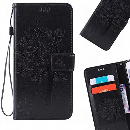 LEMORRY Handyhülle für Huawei Mate 10 Pro Hülle Tasche Ledertasche Flip Beutel Slim Schutz Magnetisch SchutzHülle Weich Silikon Cover Schale für Huawei Mate 10 Pro, Glücklicher Baum (Schwarz) von LEMORRY