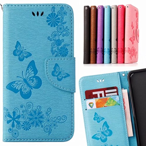 LEMORRY Handyhülle für Huawei P20 Lite Hülle Ledertasche Flip Magnetisch Kartenschlitz SchutzHülle Weich Silikon Cover Handyhülle Schale für Huawei P20 Lite/Nova 3e, Glücklich Schmetterling (Blau) von LEMORRY