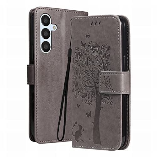 LEMORRY Handyhülle für Samsung Galaxy A54 Leder Tasche für Samsung A54 Klapphülle mit Kartensteckplatz Beutel Weich Silikon Schale Case Schutz Hülle für Samsung Galaxy A54, Grau von LEMORRY