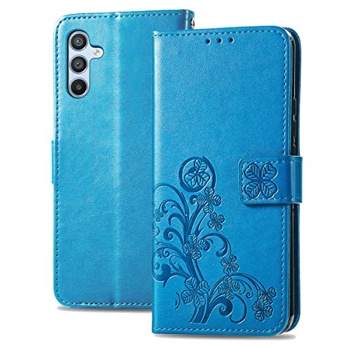 LEMORRY Handyhülle für Samsung Galaxy A54 Ledertasche Klapphülle Case Schale Stehen Brieftasche mit Magnetisch Kartenschlitz TPU Silikon Schutz Hülle für Samsung A54, Blau von LEMORRY