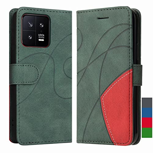 LEMORRY Handyhülle für Xiaomi 13 Ledertasche Klapphülle Case mit Magnetisch Kartenschlitz Schale Stehen Brieftasche TPU Silikon Schutz Hülle für Xiaomi 13, Grün von LEMORRY