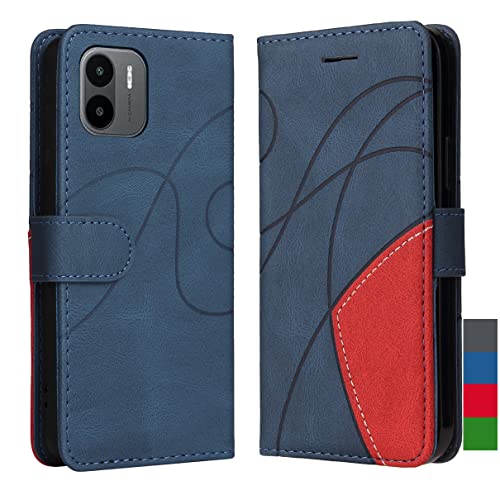 LEMORRY Handyhülle für Xiaomi Redmi A1 Ledertasche Klapphülle Case mit Magnetisch Kartenschlitz Schale Stehen Brieftasche TPU Silikon Schutz Hülle für Xiaomi Redmi A1, Blau von LEMORRY