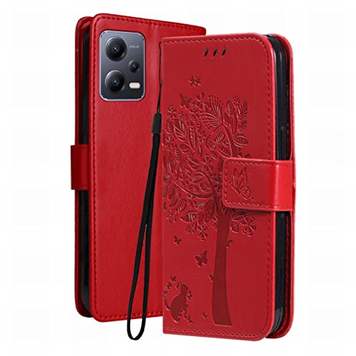 LEMORRY Handyhülle für Xiaomi Redmi Note 12 5G Leder Tasche für Xiaomi Redmi Note 12 5G Klapphülle mit Kartensteckplatz Beutel Weich Silikon Schale Case Schutz Hülle für Redmi Note 12 5G, Rot von LEMORRY