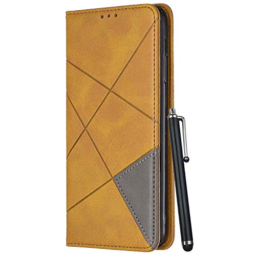 LEMORRY Handyhülle für Xiaomi Redmi Note 9 Pro Hülle, Premium Leder Diamant Tasche Flip Cover [Standfunktion] Kartenfächern Schutzhülle Brieftasche Hülle Redmi Note 9 Pro (Gelb) von LEMORRY