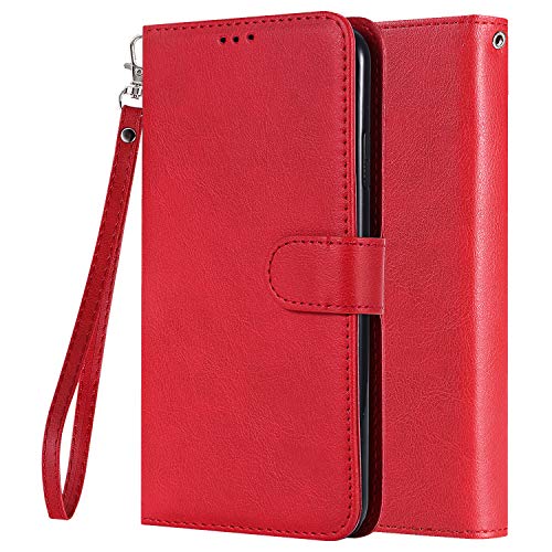 LEMORRY Handyhülle für iPhone 14 Leder Tasche Multifunktional Hülle 2in1 Rei [Auto Ständer] & Fotorahmen Beutel Magnetisch Weich Silikon Schale Klapphülle iPhone 14 (Rot) von LEMORRY