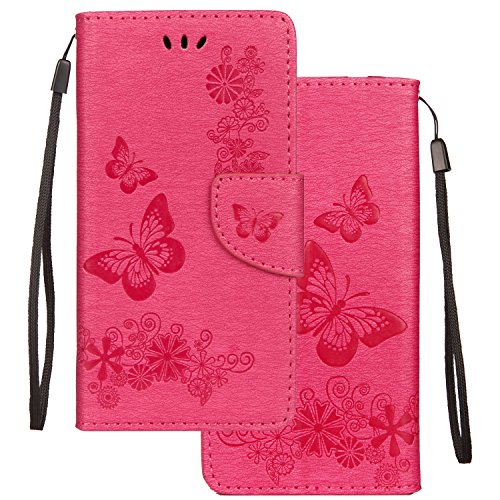 LEMORRY Hülle für Huawei P20 Lite Hülle Ledertasche Flip Beutel Magnetisch Kartenschlitz SchutzHülle Weich Silikon Cover Hülle Schale Huawei P20 Lite/Nova 3e, Glücklich Schmetterling (Rosa) von LEMORRY