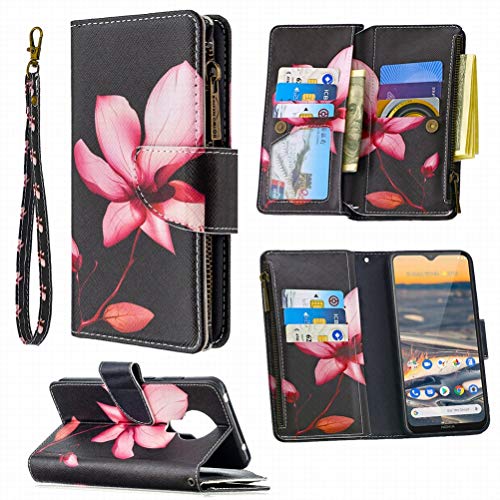LEMORRY Reißverschluss Brieftasche Hülle für Nokia 5.3 Leder Schale Handyhülle, Bis zu 9 Kartenfächer & Geldtasche, Medienständer mit Handschlaufe, Entwurf 6 von LEMORRY