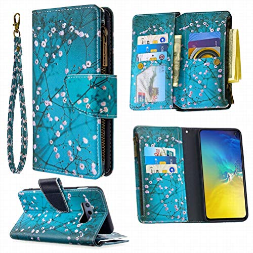 LEMORRY Reißverschluss Brieftasche Hülle für Samsung Galaxy S10e Leder Schale Handyhülle, Bis zu 9 Kartenfächer & Geldtasche, Medienständer mit Handschlaufe, Entwurf 3 von LEMORRY