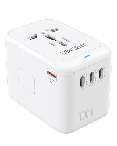 LENCENT 100W Internationaler Reiseadapter, GaN Universal Reisestecker mit 1 USB-A & 4 Typ C Stromadapter, Schnellladegerät für Telefon, Laptops, Weltweiter Steckeradapter für USA/UK/EU/AUS, Weiss LENCENT 100W Internationaler Reiseadapter, GaN Universal Reisestecker mit 1 USB-A & 4 Typ C Stromadapter, Schnellladegerät für Telefon, Laptops, Weltweiter Steckeradapter für USA/UK/EU/AUS, Weiss von LENCENT