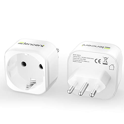 LENCENT 2X Reiseadapter DE zu IT Reisestecker Adapter Typ-L Schuko Netzadapter auf Italien Chile Malediven Uruguay Syrien Steckdosenadapter, Weiß von LENCENT