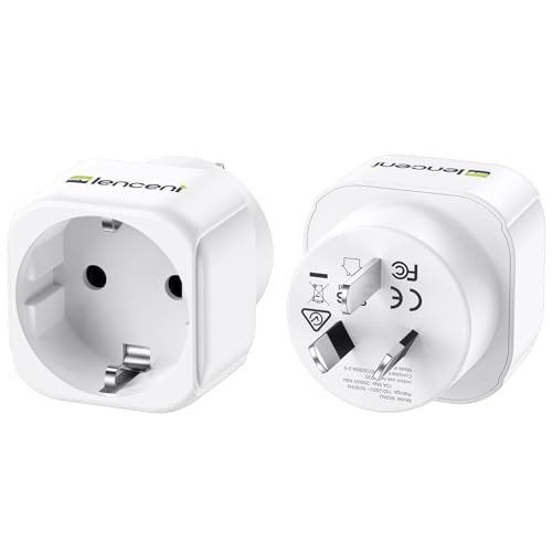LENCENT 2X Reiseadapter Netzadapter Stecker Typ I Euro Schuko Adapter für Australien China Argentinien Neuseeland Fidschi Brasilien Steckdose Weiß von LENCENT