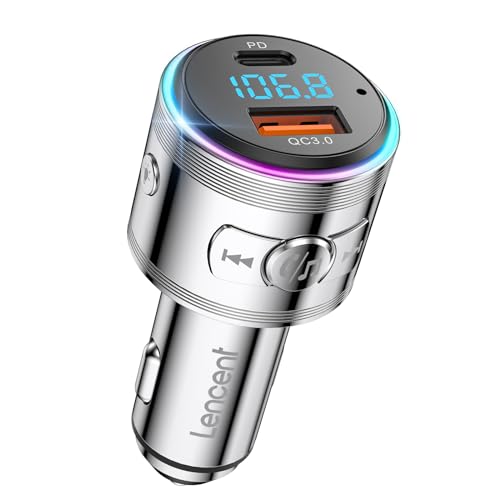 LENCENT Bluetooth FM Transmitter, Bluetooth 5,3 KFZ Auto Radio Bluetooth Adapter, Autoladegerät Zigarettenanzünder Radio Adapter mit Freisprechen, PD 20W Typ C+ QC3.0, Hi-Fi von LENCENT