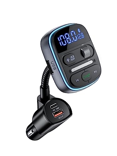 LENCENT Bluetooth FM Transmitter, Bluetooth Auto Adapter, Auto FM Bluetooth Adapter mit PD 30W QC3.0 Schnellladegerät, Hi-Fi Musik/Klartextanrufe【Farbiges Licht】 von LENCENT