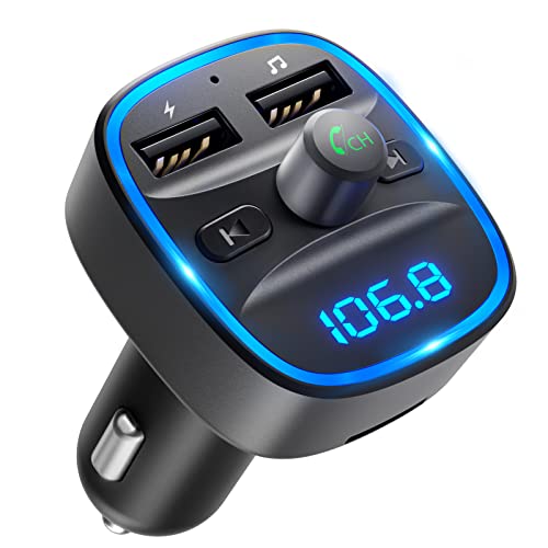 LENCENT FM Transmitter Bluetooth Auto Adapter, Bluetooth Transmitter, KFZ Radio Adapter mit Dual USB Ports, Autoladegerät Zigarettenanzünder mit Freisprechen, Unterstützung für USB-Disk, Dunkelgrau von LENCENT