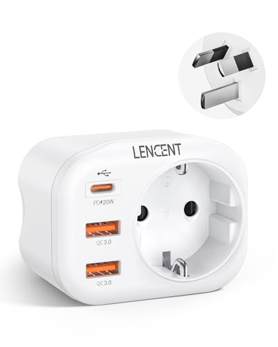 LENCENT Reiseadapter AU CN Adapter Australien China Deutschland Stecker, mit 2 USB QC3,0 + 1 Typ-C PD Anschlüße, Typ I Reisestecker Stromadapter für Australia China Neuseeland Argentinien Steckdose von LENCENT