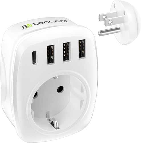 LENCENT Reiseadapter Adapter Amerika Deutschland Stecker, EU auf US, Typ-B Reisestecker für USA Amerika Kanada Mexiko Thailand Wand Steckdosen, Mit 3 USB/1 Typ C/AC Steckdosenadapter von LENCENT