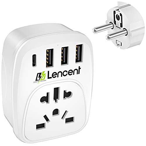 LENCENT Reiseadapter Universal Stecker, Reisestecker auf Deutschland DE Steckdose für ausländischer Geräte aus UK England USA Amerika China Schweiz Stecker, Mit 3 USB & 1 Typ-C Anschlüße von LENCENT