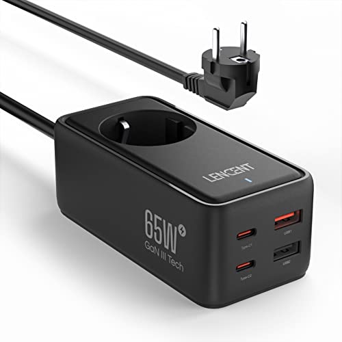 LENCENT USB C Ladegerät, GaN3 Tech Mehrfach Ladegerät 65W mit 1 AC + 4 USB[2 USB-C + 2 USB-A], USB-C PD Ladestation für iPhone, iPad, MacBook, Galaxy, Huawei, Switch, Steam Deck, Schwarz von LENCENT