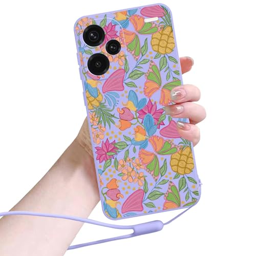 LENGRACE Blumen Muster HandyHülle für Xiaomi Redmi Note 13 Pro Plus+ 5G Hülle mit Armband,Floral Case Aesthetic Design Mädchen Frauen Ultradünne Weich TPU Silikon Stoßfest Cover Schutzhülle-Lila von LENGRACE
